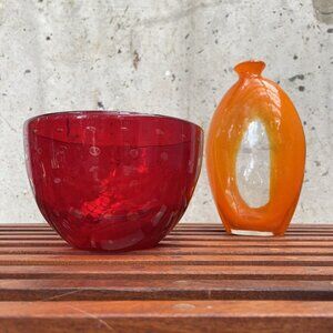 Vintage Ballicante Red Hand Blown Large Glass Bowl 8.5”